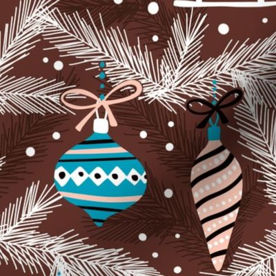Vintage Christmas ornaments - xmas holiday christmas fabric brown,peach,turquoise
