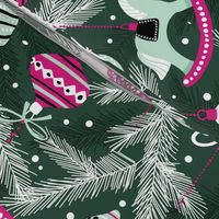 Vintage Christmas ornaments - xmas holiday christmas fabric green pink