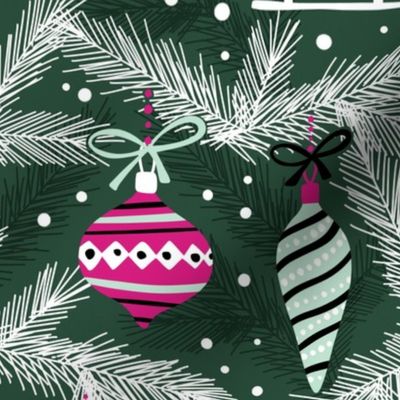 Vintage Christmas ornaments - xmas holiday christmas fabric green pink