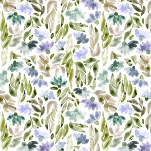 12" Floral in green, purple, blue and brown