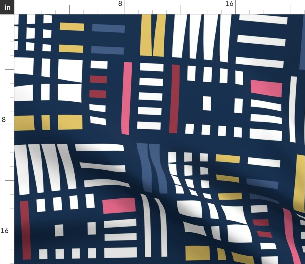 Bauhaus grid / navy blue gold pink white