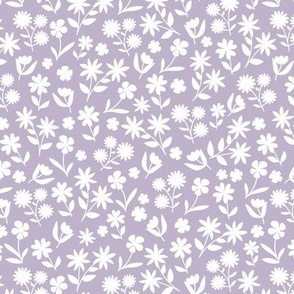 Boho Scandinavian vintage boho flowers wild meadow garden white on soft lilac purple