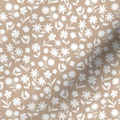 Boho Scandinavian vintage boho flowers wild meadow garden white on tan beige