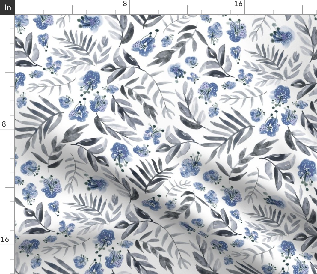 12" Floral in navy blue and dark gray