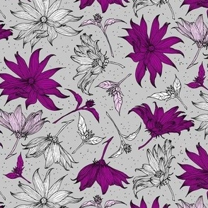 Floral line-art gray-purple