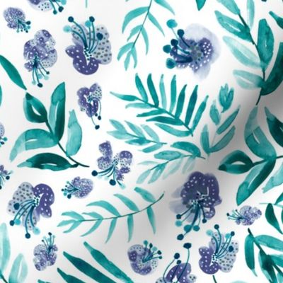 12" Floral in teal green and indigo purple