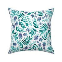 12" Floral in teal green and indigo purple