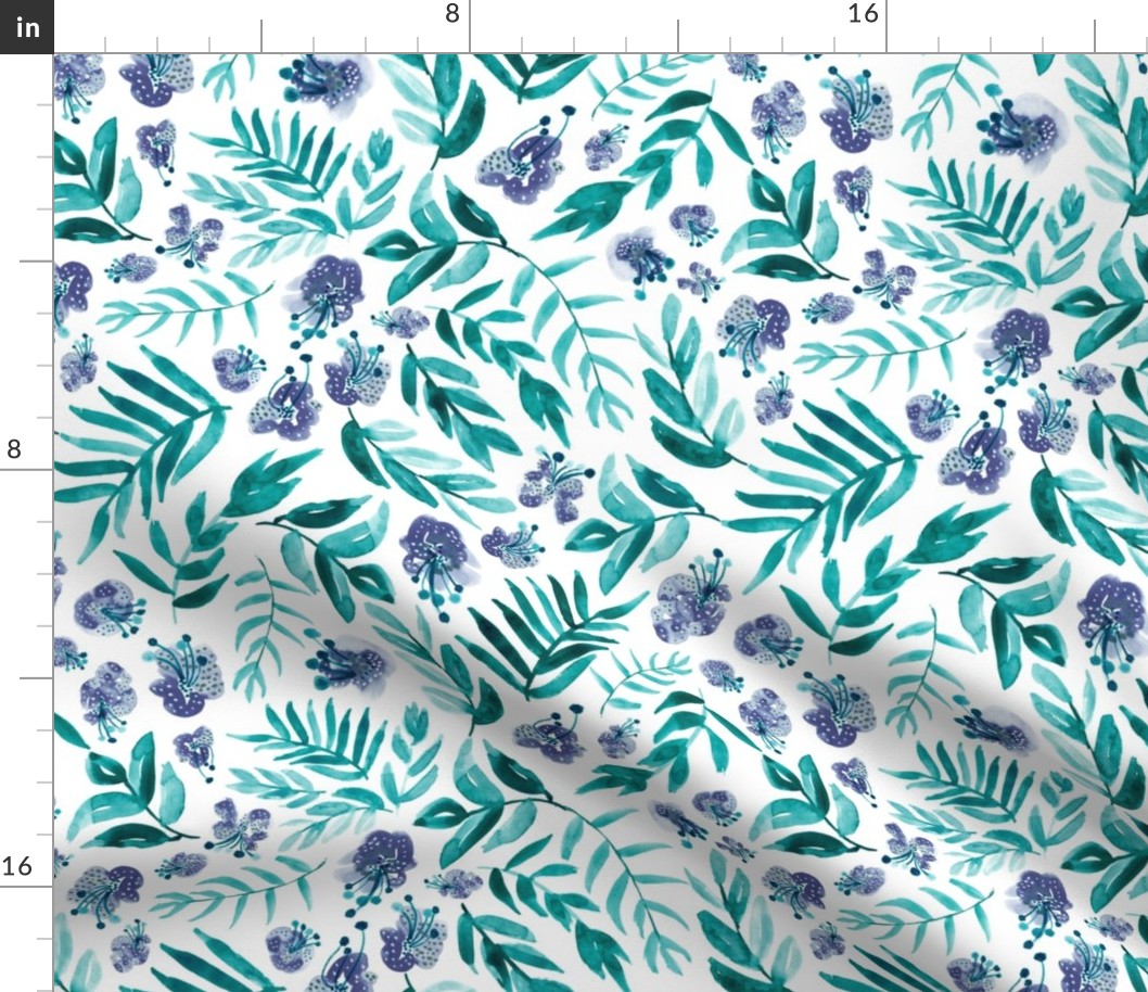 12" Floral in teal green and indigo purple
