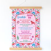  Swedish Apple Pie Recipe Tea Towel Large 27x18 Fat Quarter Panel Scandinavian Hygge Tea Time Fika Coffee Break Red Dala Horses and Flowers on Pink