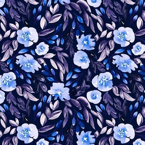 12" Floral in blue, dusty purple and dark navy