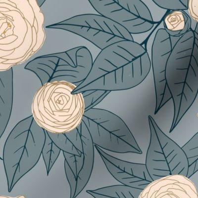 Camellia - Dusty Blue and Cream