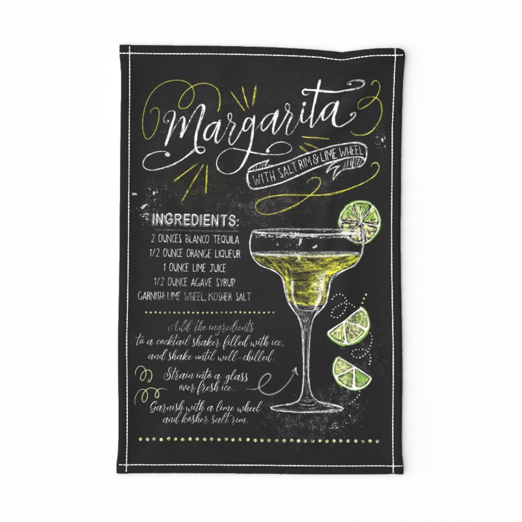 Vintage Chalkboard recipe Margarita cocktail tea towel, wall hanging