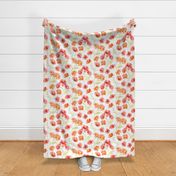 Scattered Watercolor Poppies and Chrysanthemums in Peach Coral on White - large