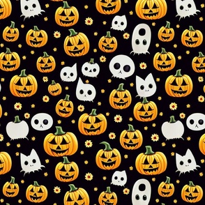 Halloween cute ghosts and pumpkins