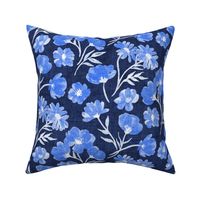 Textured Monochrome Floral in Shades of Cornflower Blue - dark background