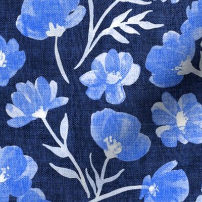 Textured Monochrome Floral in Shades of Cornflower Blue - dark background
