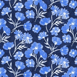 Textured Monochrome Floral in Shades of Cornflower Blue - dark background