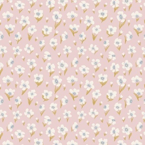 Sophies Meadow Pink Floral Small Scale _ Cream flowers on pink 150DPI 