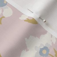 Sophies Meadow Large Scale, Cream Flowers on Soft Pink  with Gold Leaves