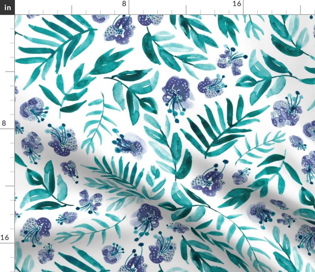 18" Floral in teal green and indigo purple