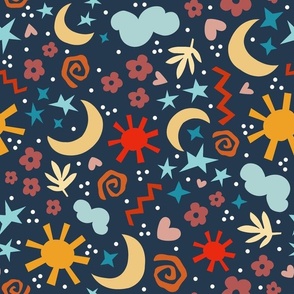 Large Scale Moon Stars and Sunshine Colorful Galaxy on Navy