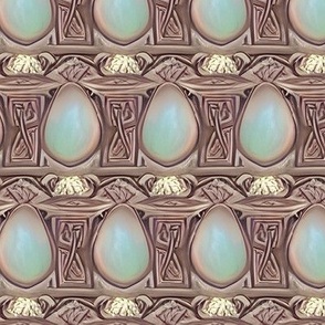 Opals Inlaid in Carved Brownstone