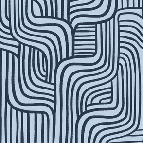 Modern Maze Mudcloth in fog and navy