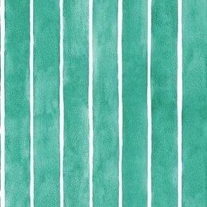 Emerald Green Broad Vertical Stripes -Small Scale - Watercolor Textured Bright Jade Green
