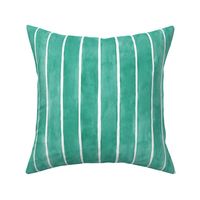Emerald Green Broad Vertical Stripes - Medium Scale - Watercolor Textured Bright Jade Green