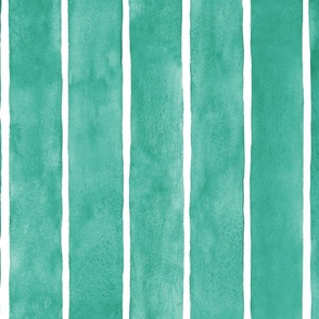 Emerald Green Broad Vertical Stripes - Large Scale - Watercolor Textured Bright Jade Green