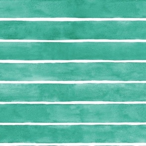 Emerald Green Broad Horizontal Stripes - Medium Scale - Watercolor Textured Bright Jade Green