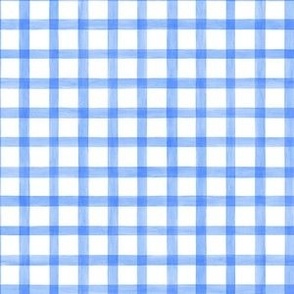 Coastal Blue Watercolor Gingham Plaid  - Small Scale - Painted Checkers Picnic Country