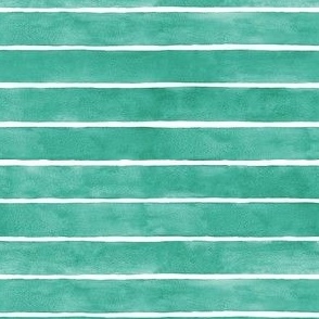 Emerald Green Broad Horizontal Stripes - Small Scale - Watercolor Textured Bright Jade Green