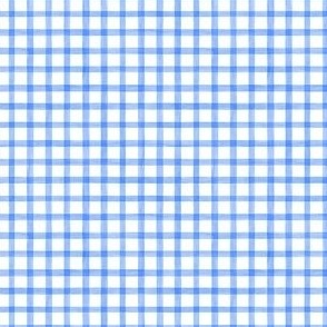 Coastal Blue Watercolor Gingham Plaid  - Ditsy Scale - Painted Checkers Picnic Country