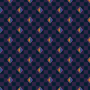 Rainbow Diamond with Purple Checkered Background