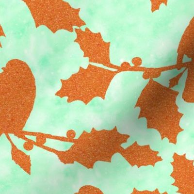 The Speckled Robin and Holly on Tie-Die Watercolour Green | Medium Scale