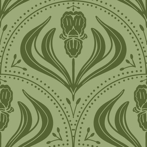 Art nouveau irises in soft green 