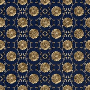 Art Deco climbing roses faux gilt on royal blue - small scale