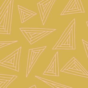 Large pink outlined triangles on turmeric yellow 24