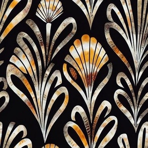 Scallop Shells in Black and Gold Art Fabric