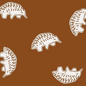 Small  Multi Directional Echidnas - Australian Animal Nursery -  Off White Latte on Dark Gingerbread Brown