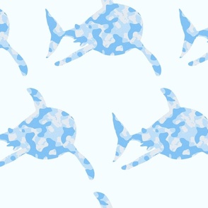 Blue Camo Great White Sharks Sideways - Large Scale