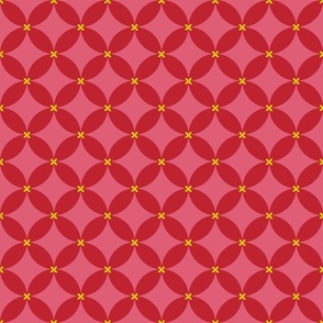 Geometric modern vintage oval flowers cardinal red hot pink goldenrod yellow