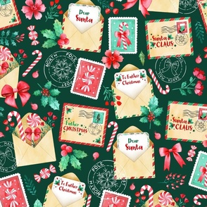 Santa Letters in Watercolor on Green - Magic of Christmas Collection 