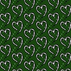 Dark green plaid white hearts - small