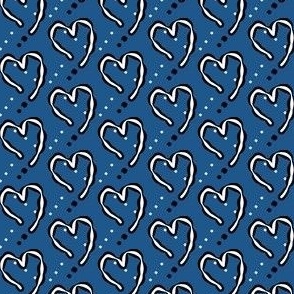 Medium blue plaid white hearts - small