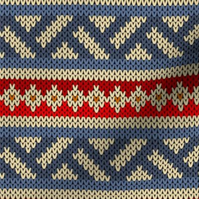 Two Fair Isle Bands in Blues and Reds