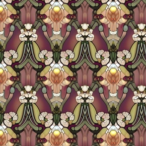 Art Nouveau Floral Glass Mosaic in Burgundy and Blush