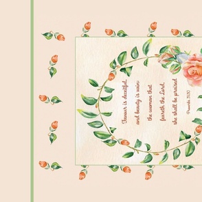 Proverbs 31 woman, Peach, green, roses, tea towel