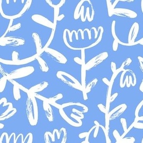 Cute abstract flowers (white on blue)